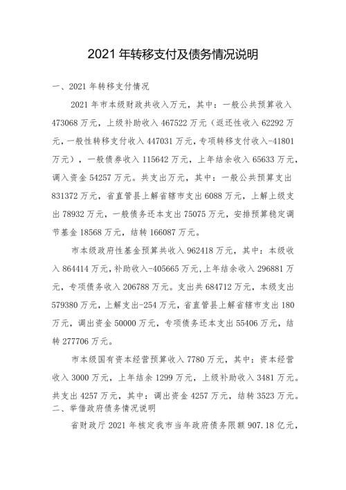 2021年转移支付及债务情况说明.docx