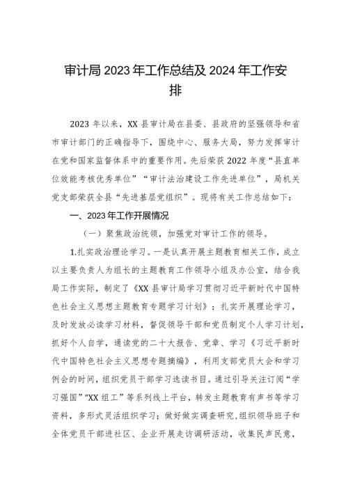 (三篇)审计局2023年工作总结及2024年工作安排.docx
