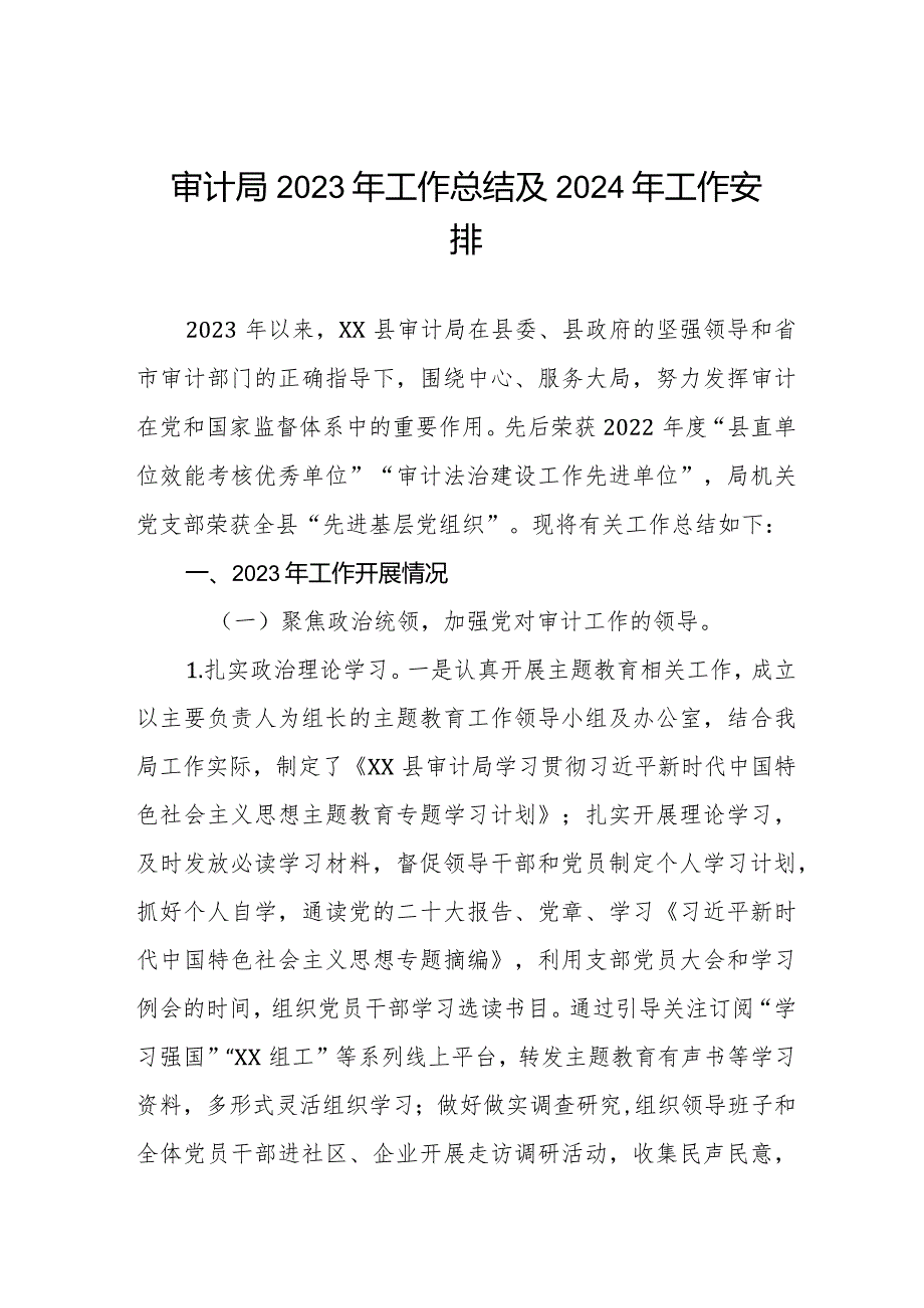 (三篇)审计局2023年工作总结及2024年工作安排.docx_第1页