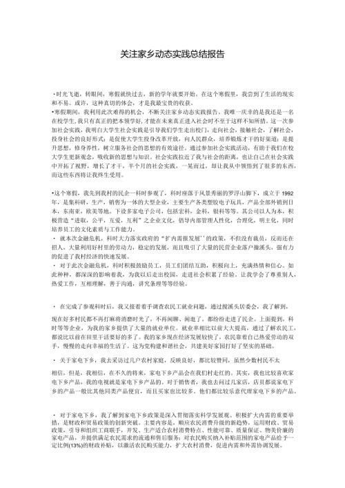 大学生假期社会实践总结报告关注家乡动态.docx