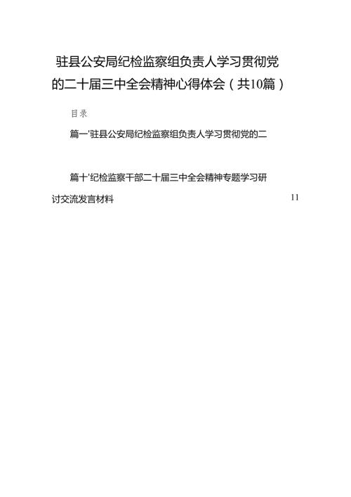 （10篇）驻县公安局纪检监察组负责人学习贯彻党的二十三中全会精神心得体会（详细版）.docx