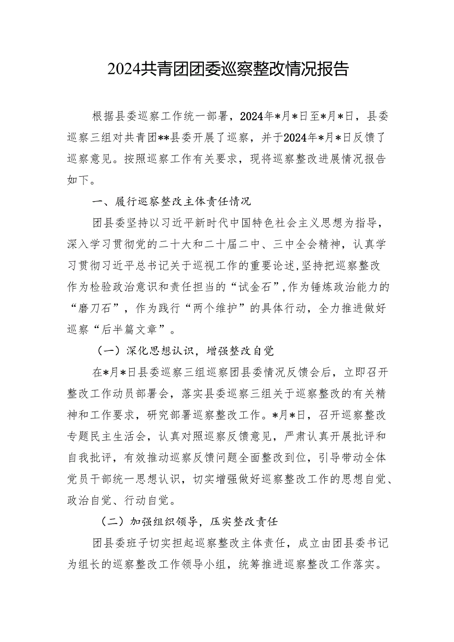 2024年县委巡察组对团县委巡察整改进展情况报告和局共青团2024年工作总结报告.docx_第2页