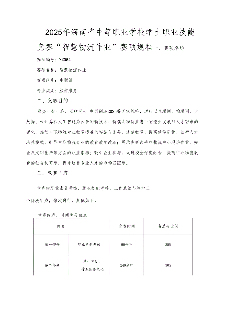 2025年海南省中等职业学校学生职业技能竞赛 智慧物流作业 赛项规程）.docx_第1页