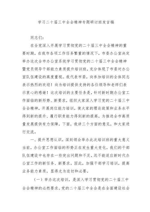 2024年开展《学习二十三中全会精神》专题研讨班发言稿（5份）.docx