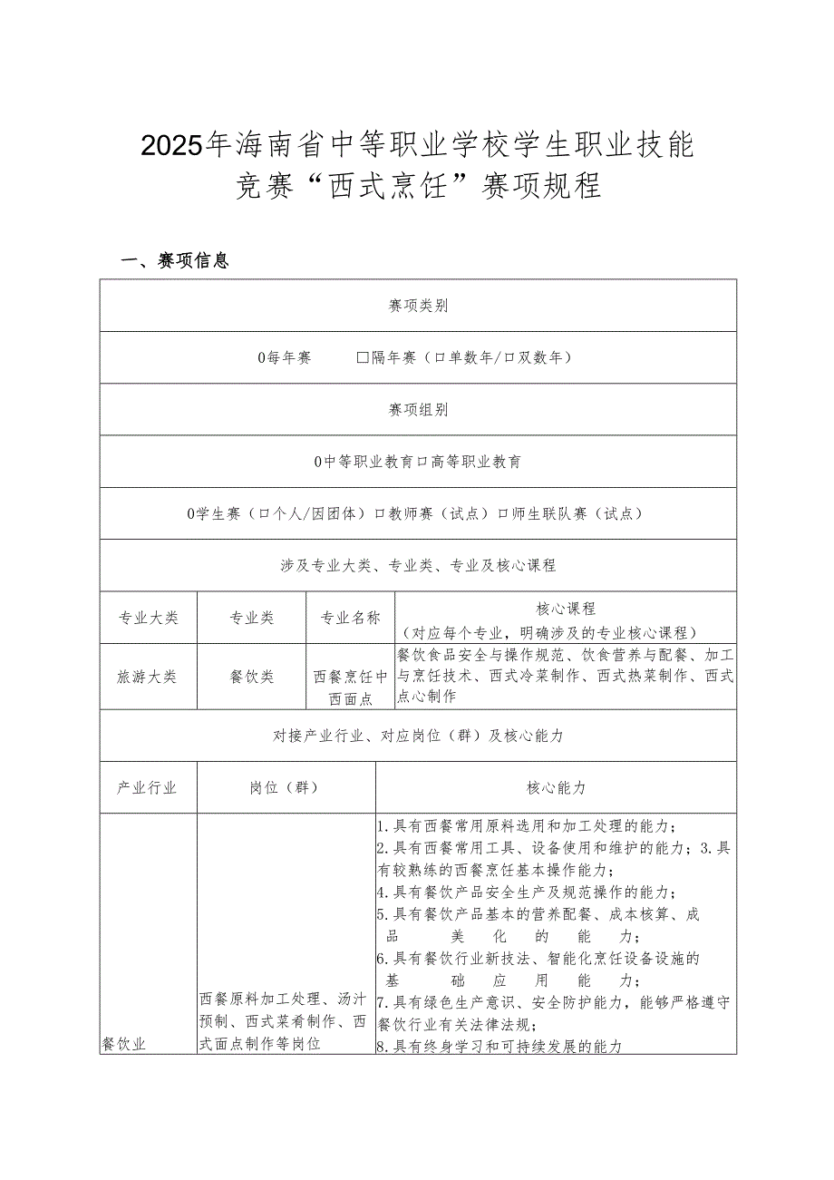2025海南省中等职业学校学生职业技能竞赛 西式烹饪 赛项规程）.docx_第1页