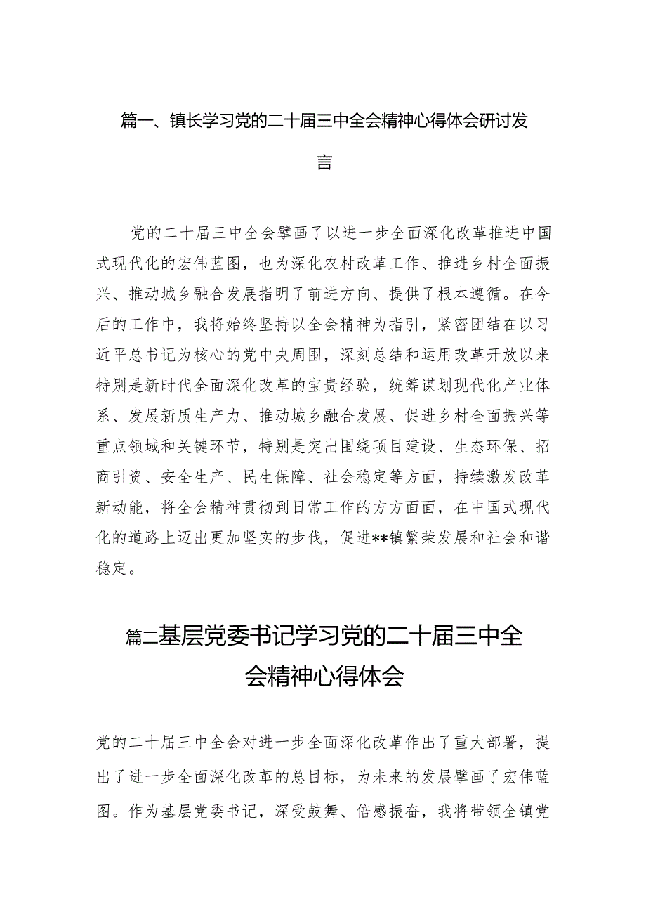 （11篇）镇长学习党的二十三中全会精神心得体会研讨发言范文.docx_第2页