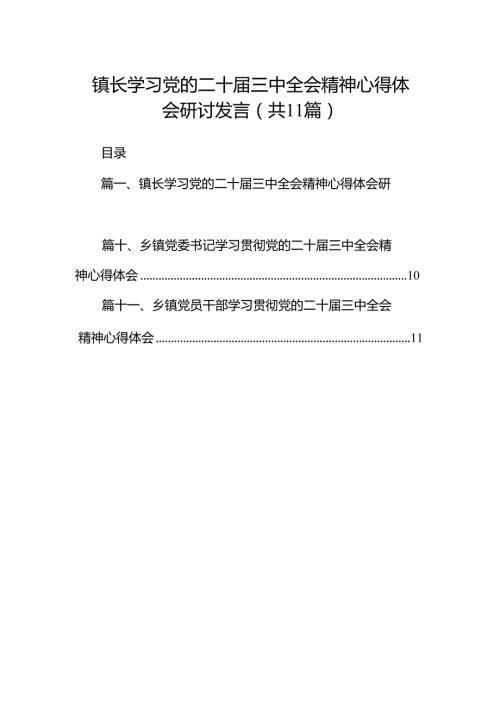 （11篇）镇长学习党的二十三中全会精神心得体会研讨发言范文.docx
