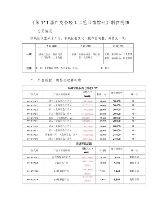 《第111广交会轻工工艺品馆馆刊》制作明细.docx