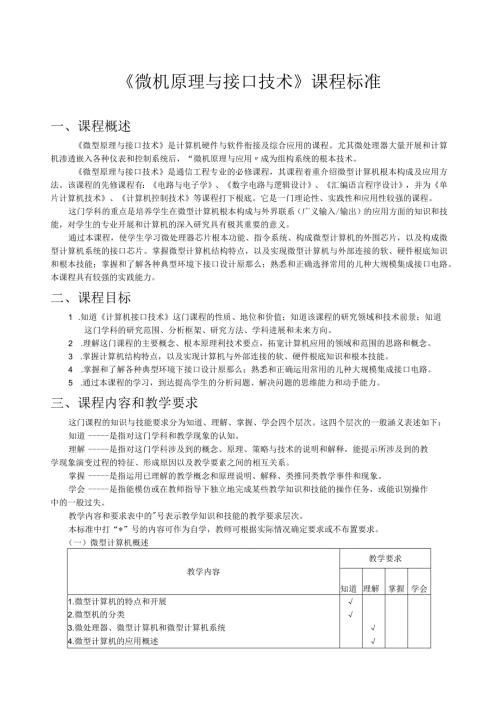 微机原理与接口技术课程标准.docx
