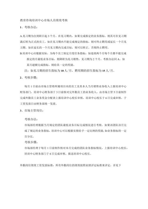 教育咨询培训中心市场人员绩效考核.docx