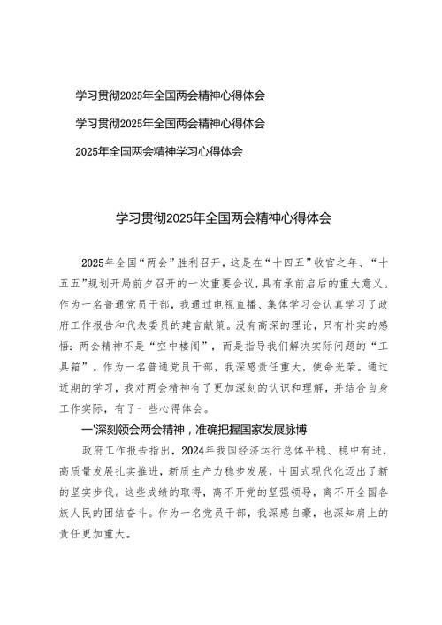 3篇 学习贯彻2025年全国两会精神心得体会.docx