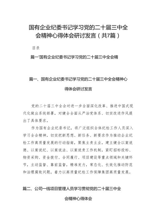 国有企业纪委书记学习党的二十三中全会精神心得体会研讨发言（共7篇）.docx