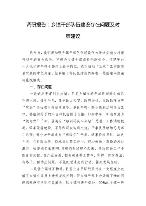 调研报告：乡镇干部队伍建设存在问题及对策建议.docx