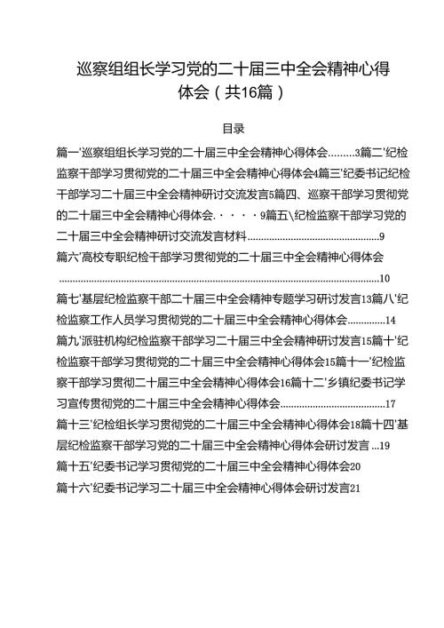 （16篇）巡察组组长学习党的二十三中全会精神心得体会范文.docx