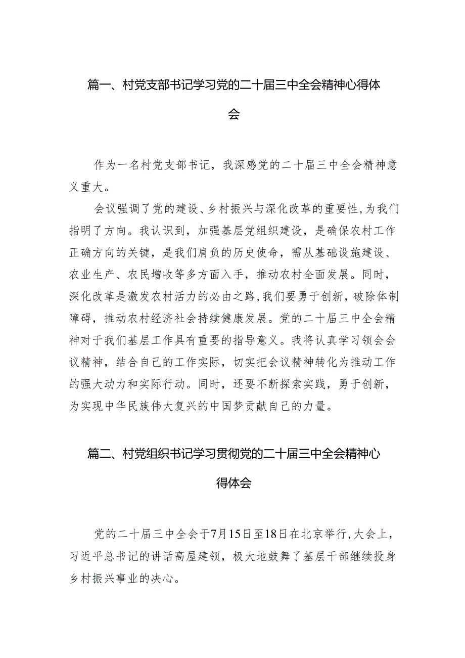 （11篇）村党支部书记学习党的二十三中全会精神心得体会（详细版）.docx_第2页