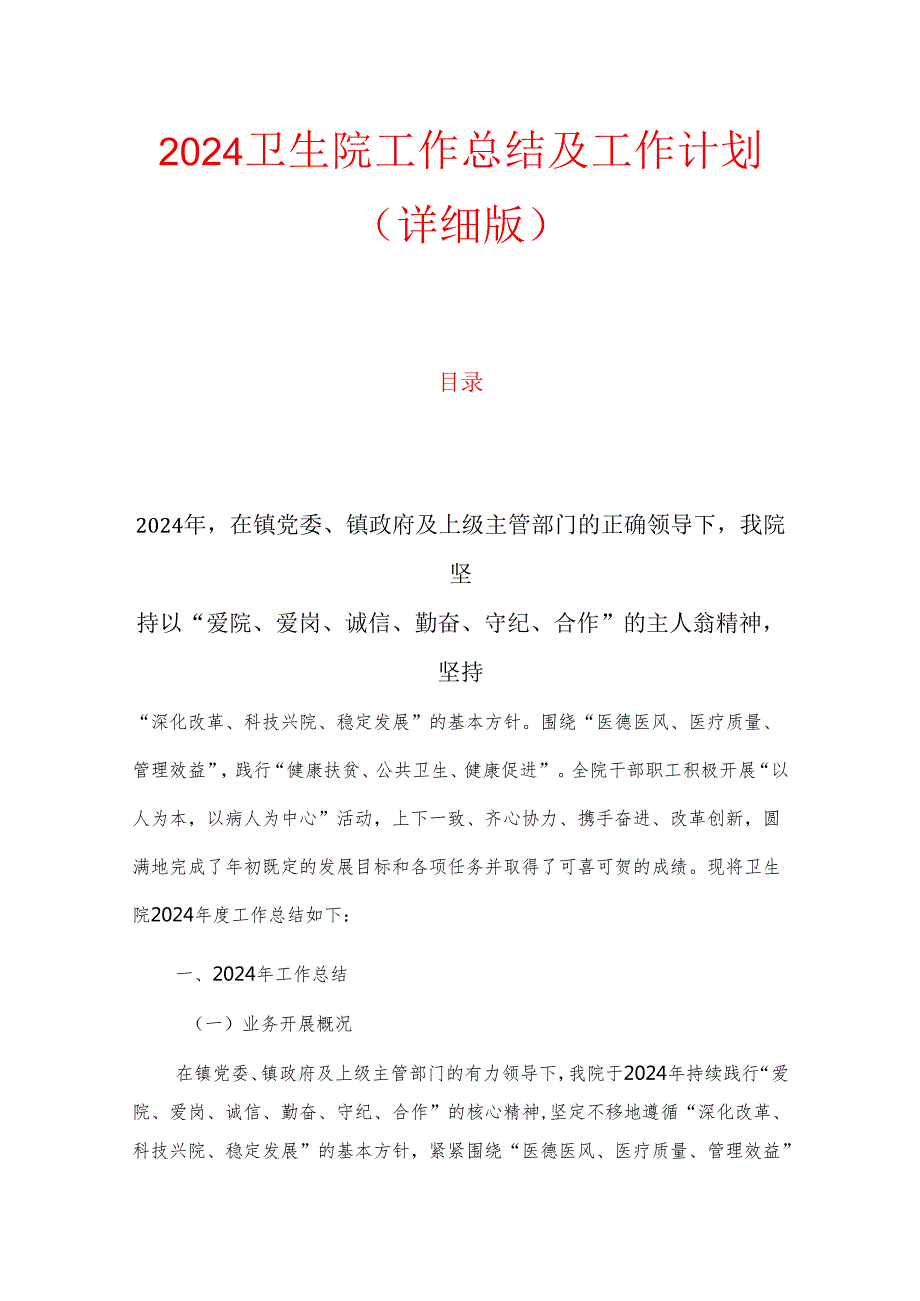 2024卫生院工作总结及工作计划（详细版）.docx_第1页