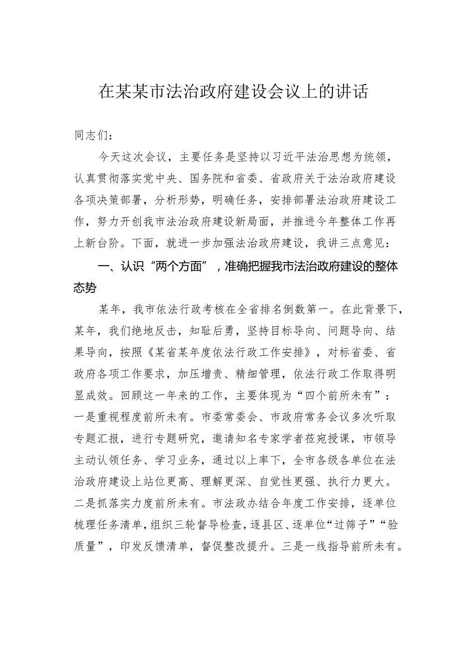 在某某市法治政府建设会议上的讲话.docx_第1页