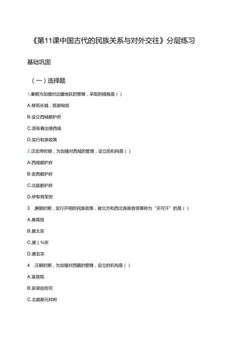 《第11课 中国古代的民族关系与对外交往》分层练习.docx