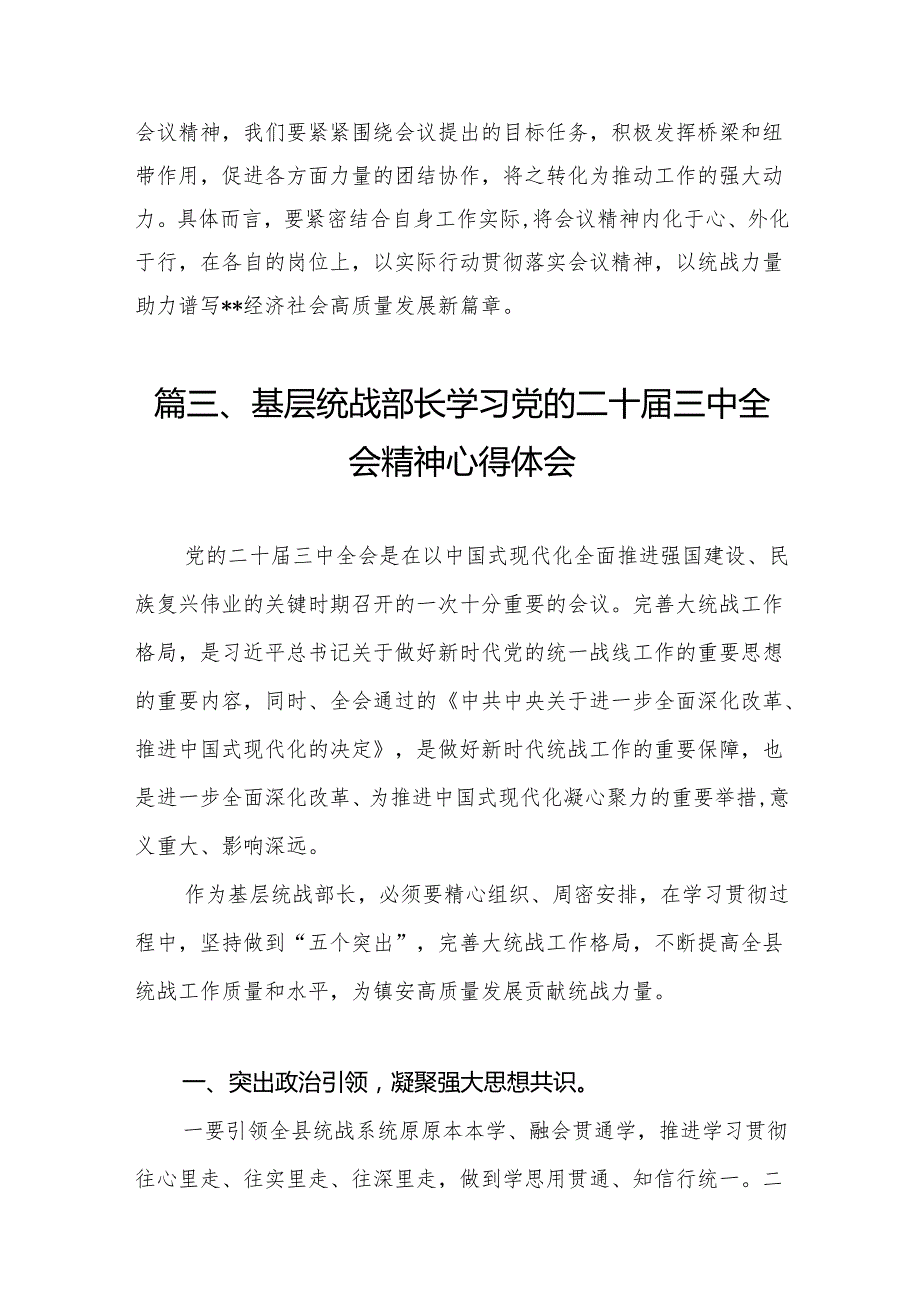 乡镇统战委员学习党的二十三中全会精神心得体会研讨发言7篇（精选版）.docx_第3页