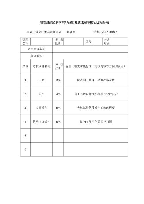 湖南财政经济学院非命题考试课程考核项目报备表.docx