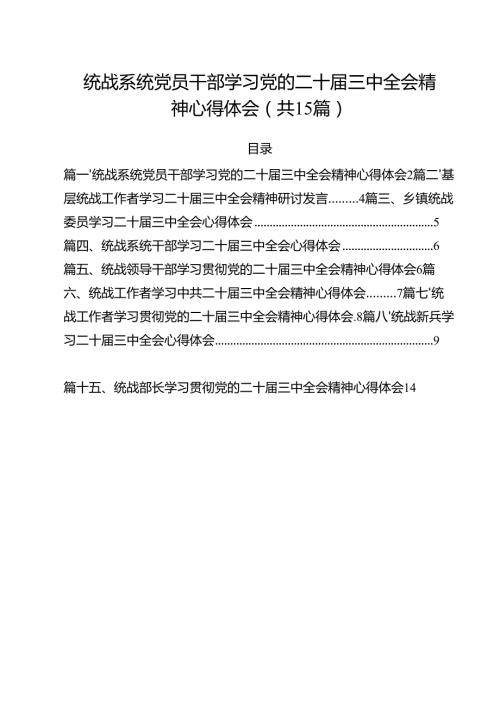 （15篇）统战系统党员干部学习党的二十三中全会精神心得体会（精选）.docx