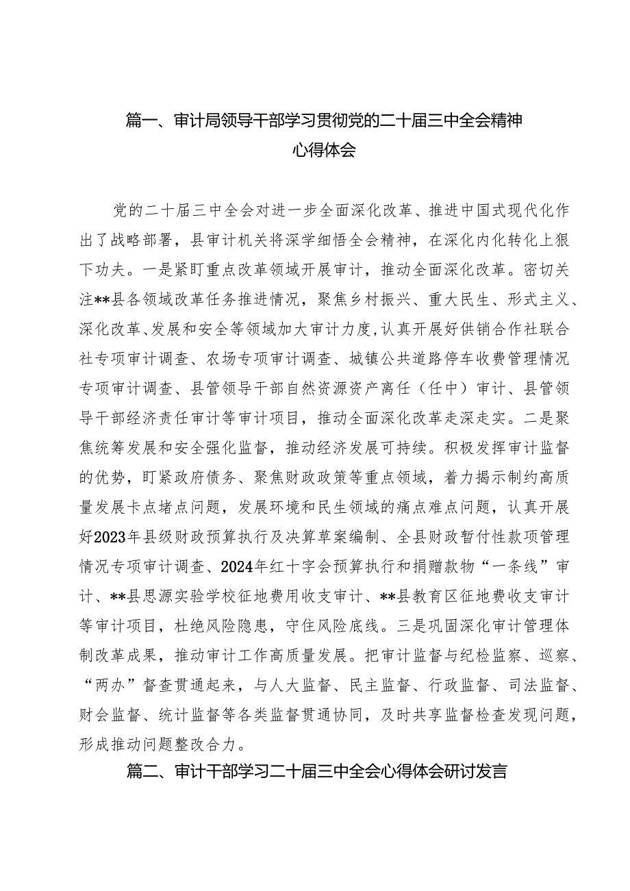 审计局领导干部在学习党的二十三中全会精神研讨班研讨会上的交流发言（13篇）.docx_第2页
