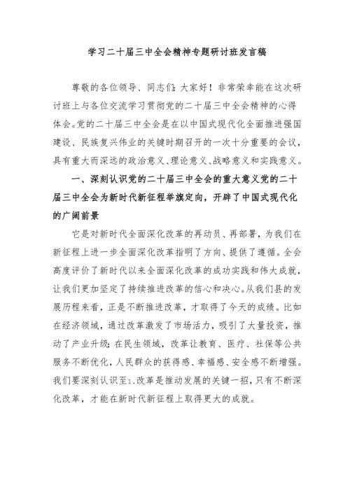 2024年开展《学习二十三中全会精神》专题研讨班发言稿（3份）58.docx