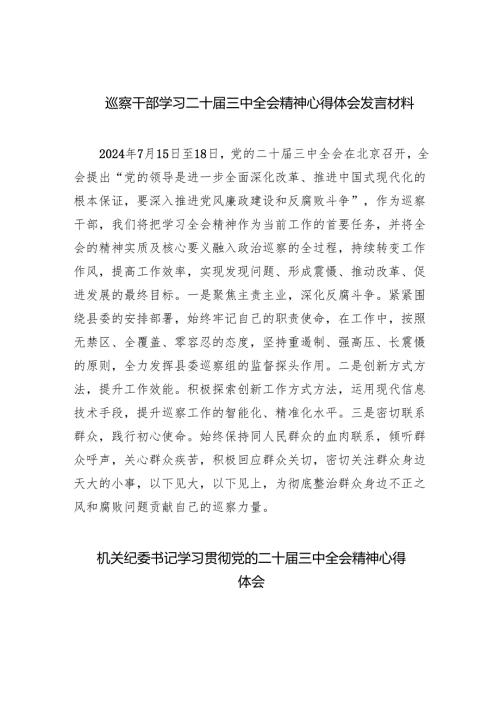 （9篇）巡察干部学习二十三中全会精神心得体会发言材料范文.docx