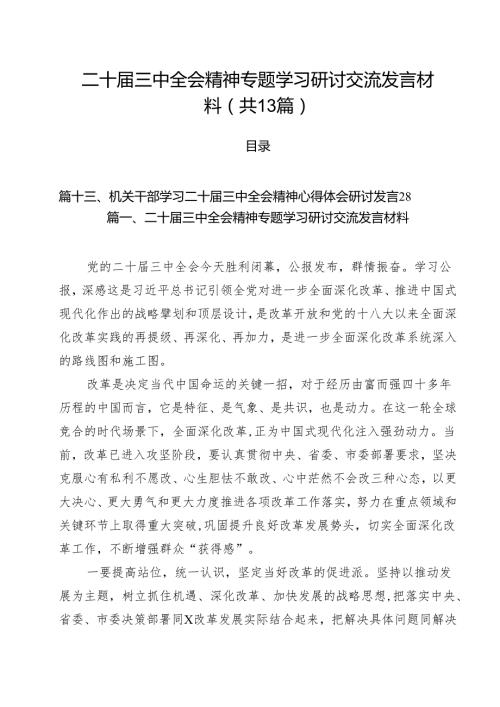 （13篇）二十三中全会精神专题学习研讨交流发言材料范文.docx