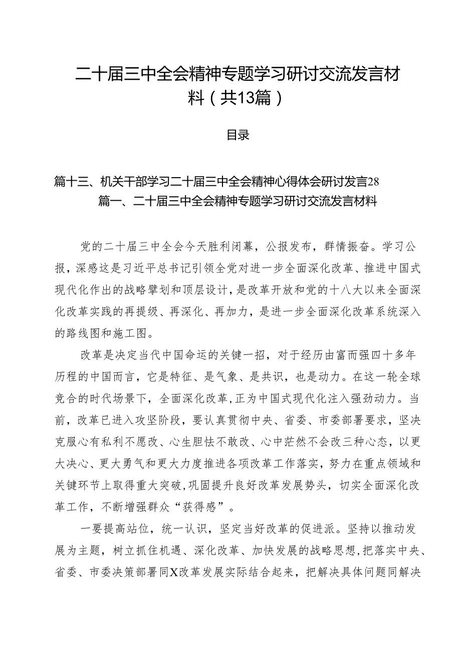 （13篇）二十三中全会精神专题学习研讨交流发言材料范文.docx_第1页
