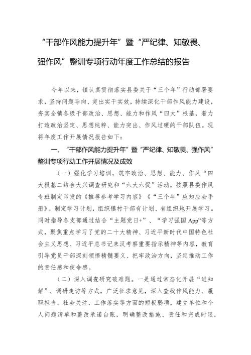 “干部作风能力提升年”暨“严纪律、知敬畏、强作风”整训专项行动工作总结的报告.docx