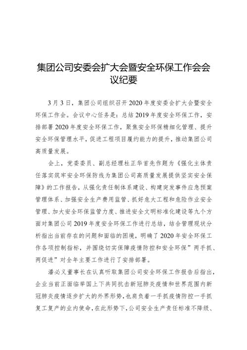 集团公司安委会扩大会暨安全环保工作会会议纪要.docx