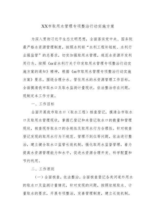 XX市取用水管理专项整治行动实施方案.docx
