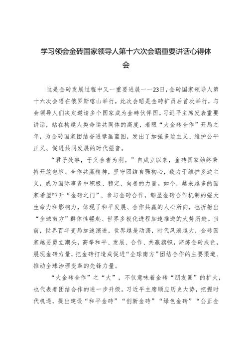 3篇 学习2024年领会金砖国家领导人第十六次会晤重要讲话心得体会.docx