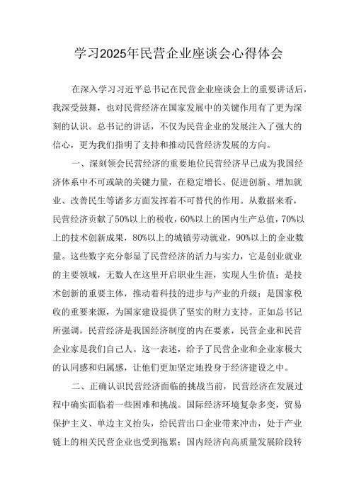 2025年私营企业学习《民营企业座谈会》个人心得体会 汇编11份.docx