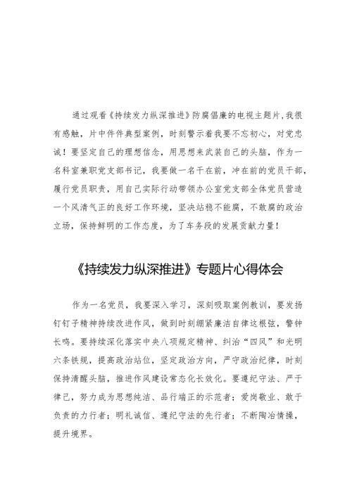 持续发力纵深推进专题片心得体会交流发言稿二十篇.docx