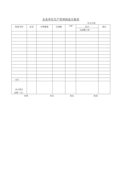 企业单位生产管理制造月报表.docx