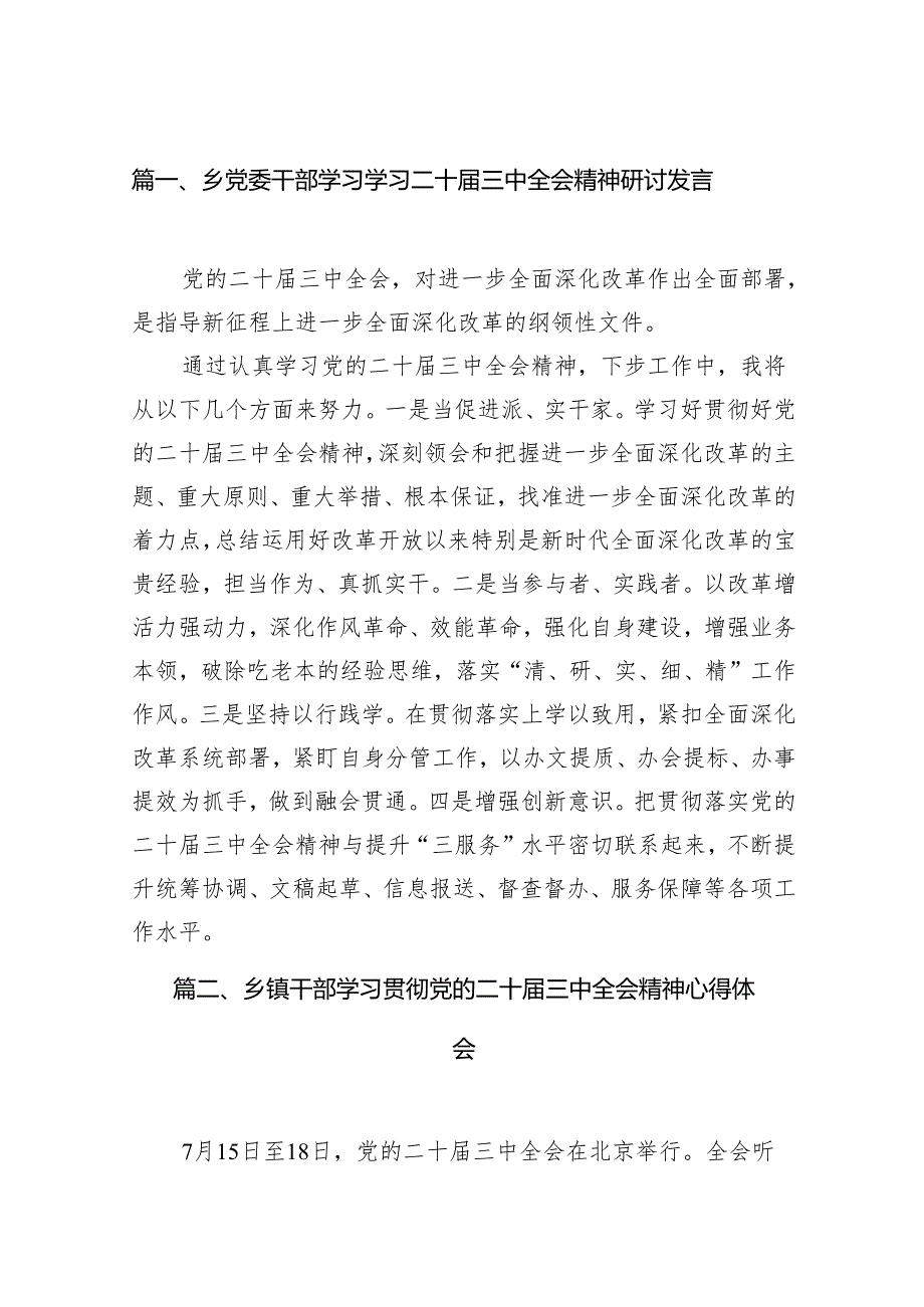 （10篇）乡党委干部学习学习二十三中全会精神研讨发言范文.docx_第2页