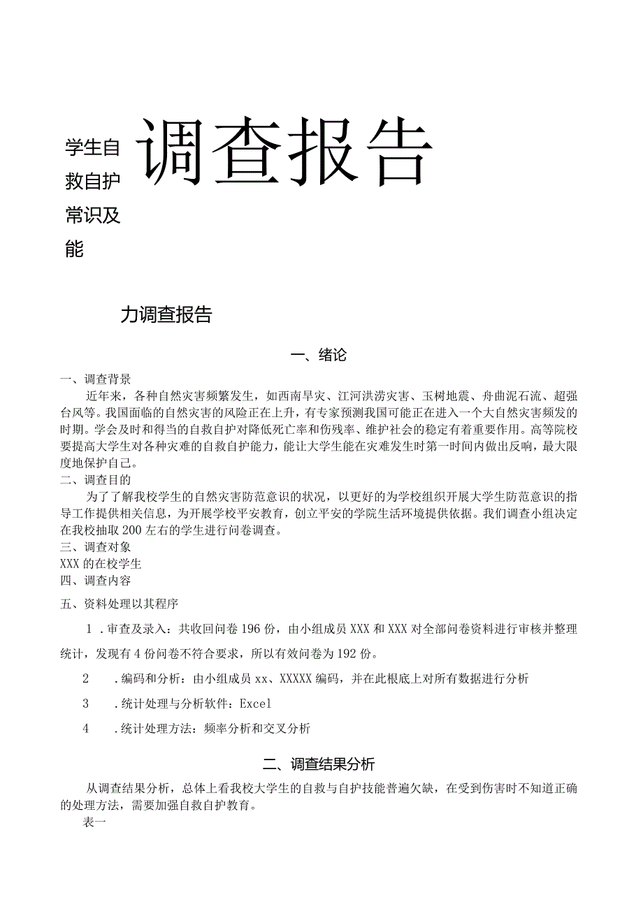 大学生自救自护常识调查报告.docx_第1页