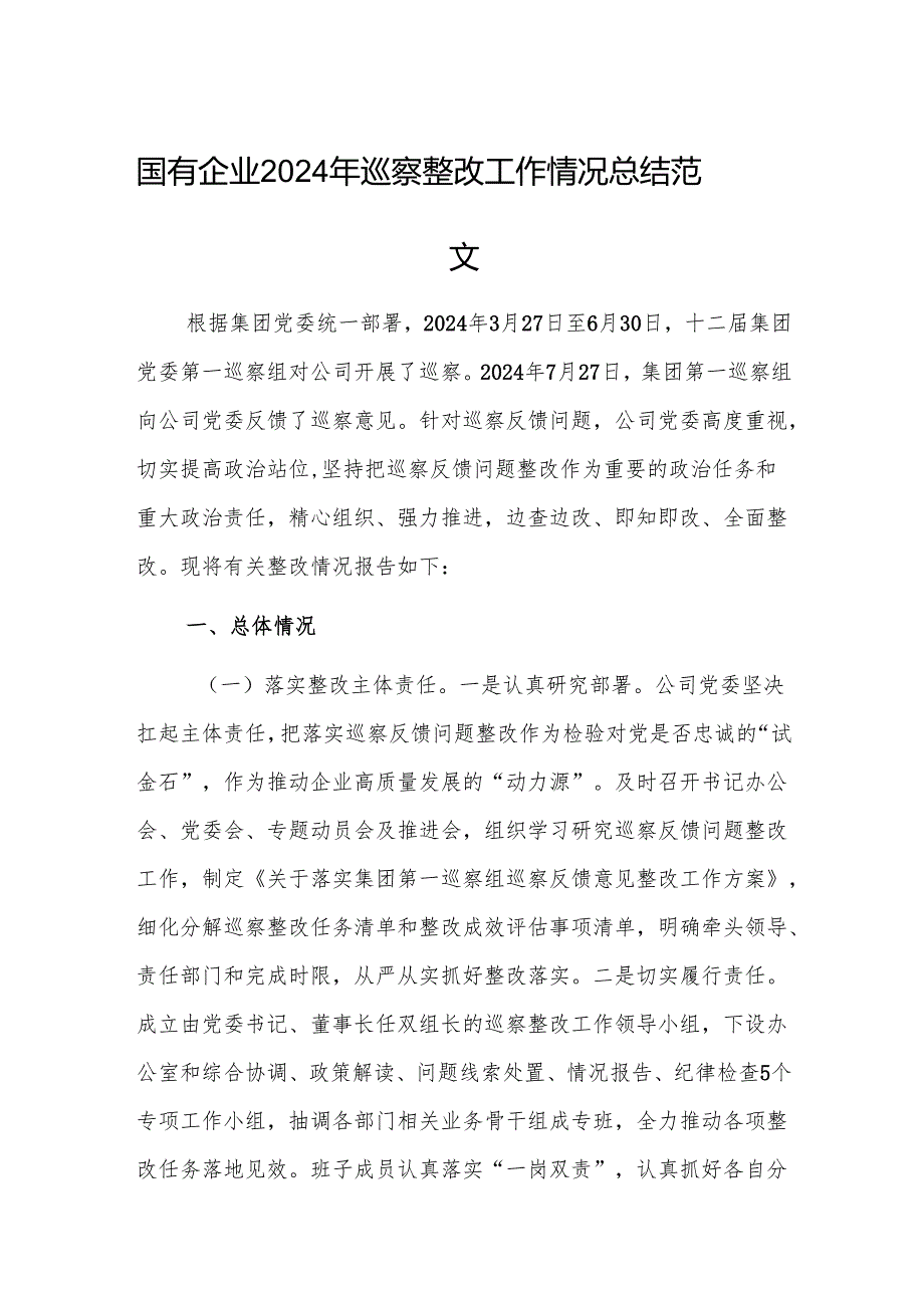 国有企业2024年巡察整改工作情况总结范文.docx_第1页