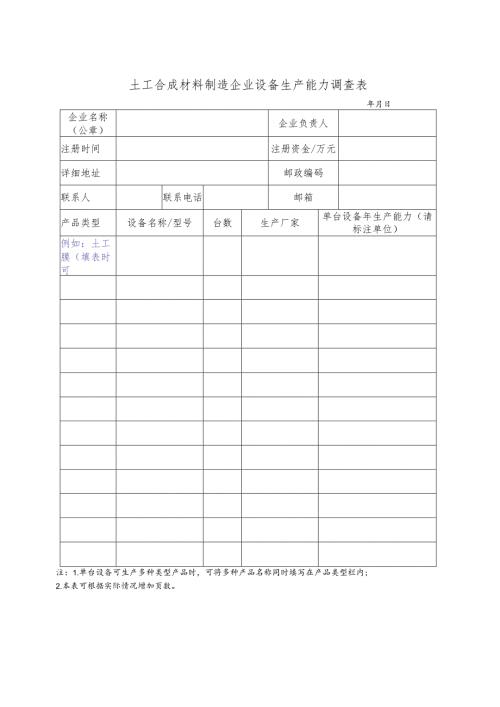 土工合成材料制造企业设备生产能力调查表.docx