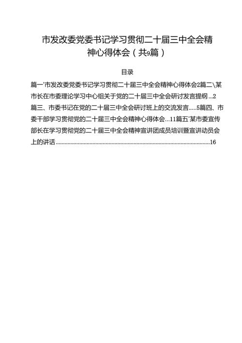 市发改委党委书记学习贯彻二十三中全会精神心得体会9篇（详细版）.docx