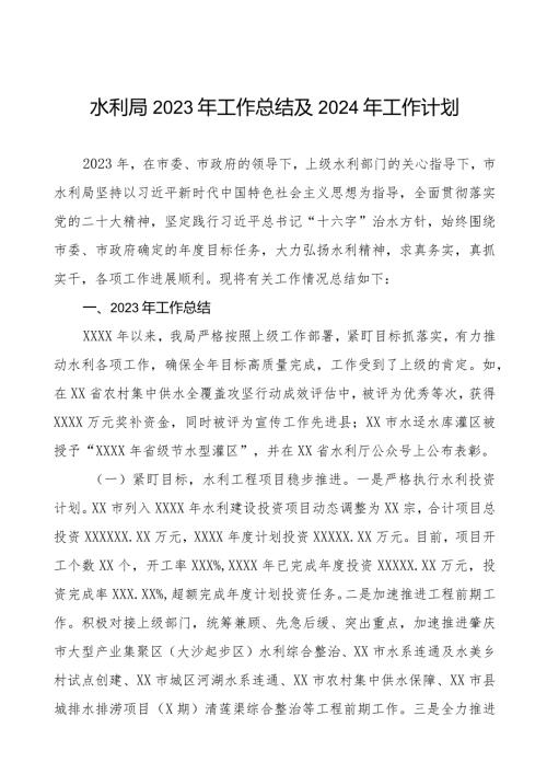市水利局2023年工作总结和2024年工作计划四篇.docx