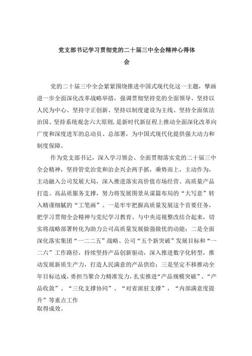 （11篇）党支部书记学习贯彻党的二十三中全会精神心得体会范文.docx