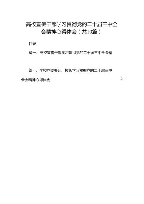 10篇高校宣传干部学习贯彻党的二十三中全会精神心得体会（详细版）.docx