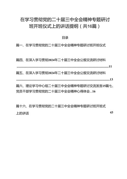 （16篇）在学习贯彻党的二十三中全会精神专题研讨班开班仪式上的讲话提纲例文.docx