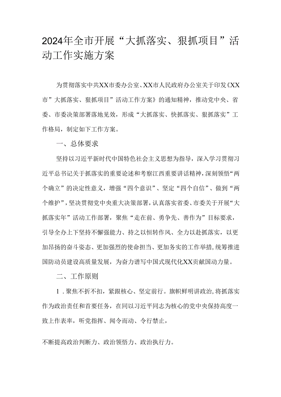 2024年全市开展“大抓落实、狠抓项目”活动工作实施方案.docx_第1页