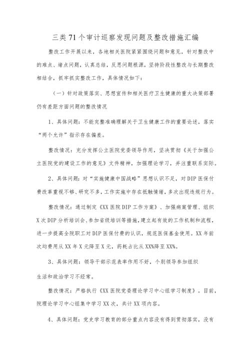 三类71个审计巡察发现问题及整改措施汇编.docx