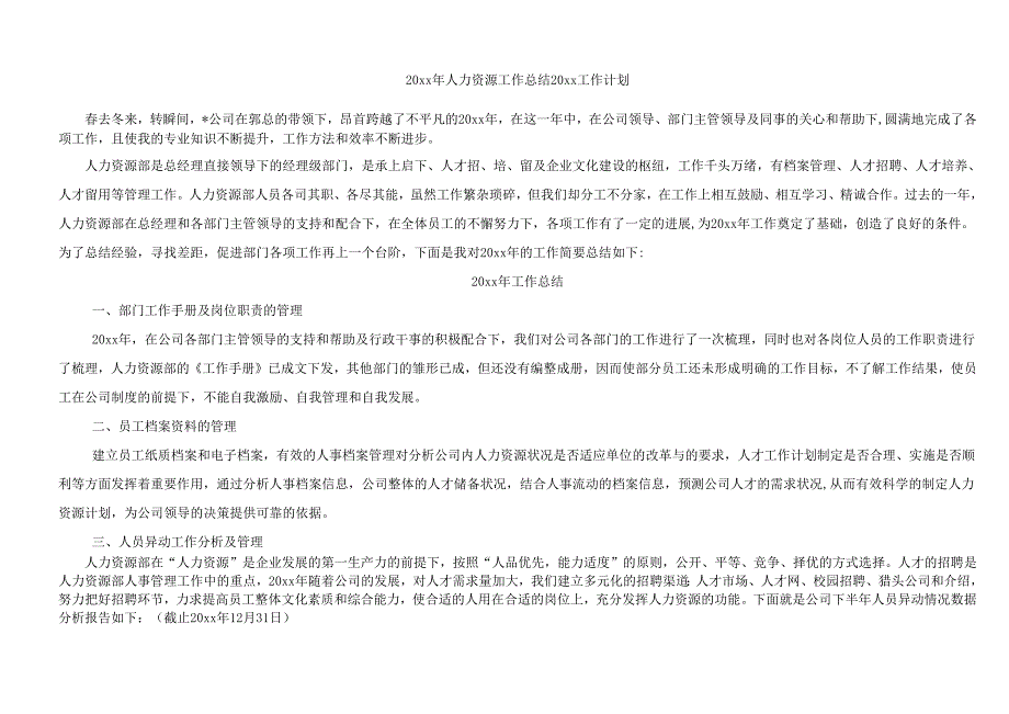 地产公司人力资源工作总结工作计划.docx_第1页