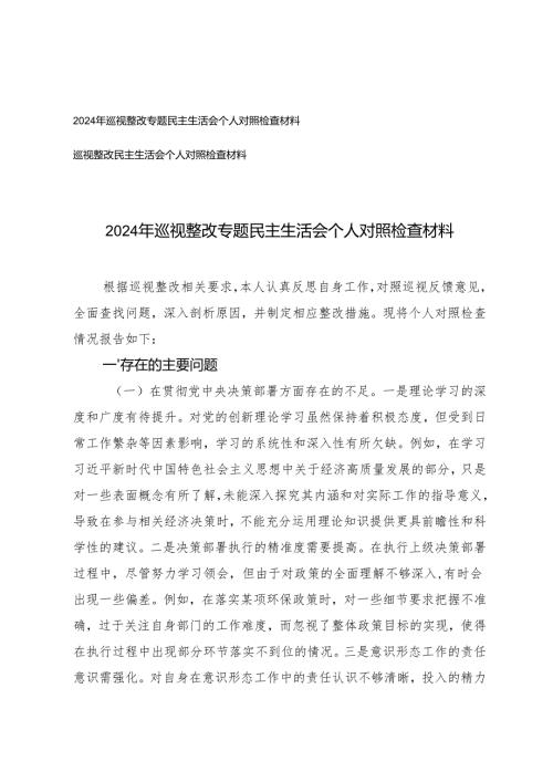 2篇 2024年巡视整改专题民主生活会个人对照检查材料.docx